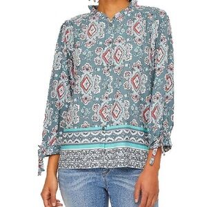 Ann Taylor LOFT Women’s Flowy Boho Print Long Sleeve Blouse Large L‎
